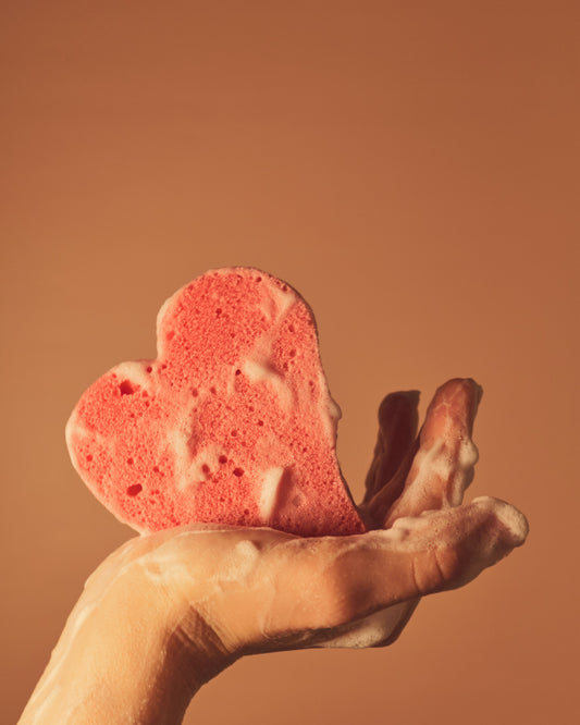 soft heart-shaped sponge and soap
